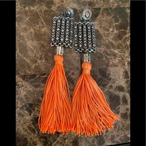 Vibrant orange tassel earrings from Brazil
